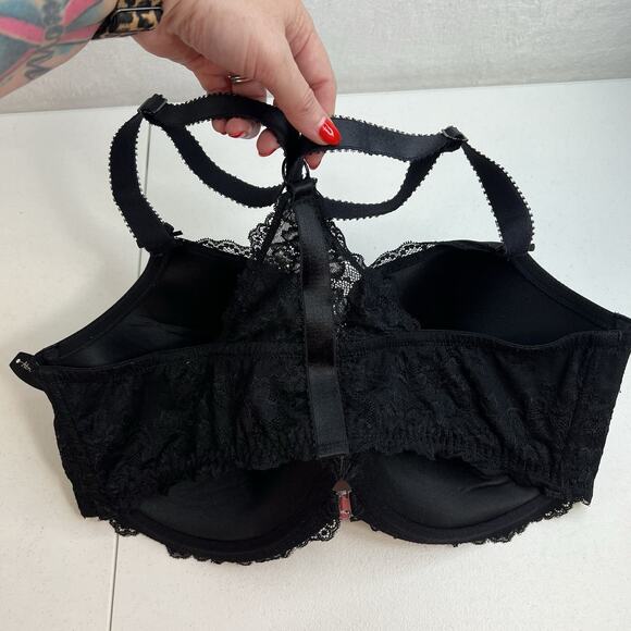 Adore Me 42G Bra Black Lined Front Closure Underwire Racerback Lace Detail NEW - Picture 6 of 15